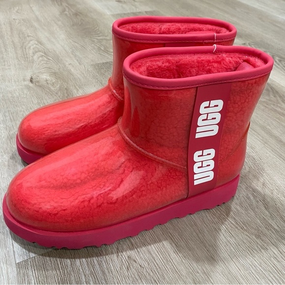NEW! UGG New Classic Mini Waterproof Clear Boot Hibiscus Pink - Picture 3 of 15